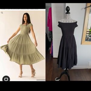 OAK + FORT Crinkle Tiered Midi Dress. Small. Black.